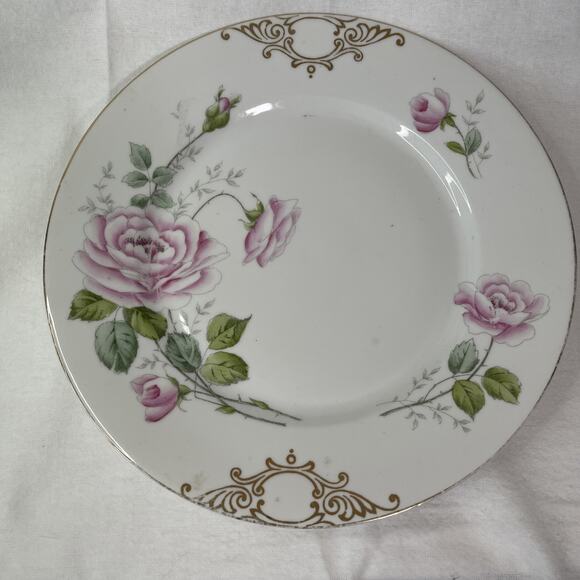 ZS &Co Zeh Scherzer Bavaria Pink Peony Gold Scroll Dinner Plate - Picture 1 of 3
